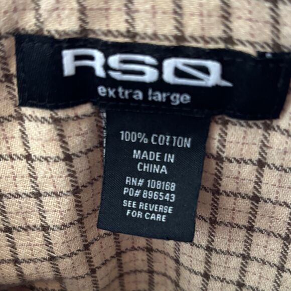 RSQ Women’s Cropped Flannel Shirt Plaid Brown Tan Long Sleeves - Picture 7 of 8